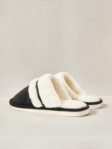 Cuccoo Women's Solid Color Patchwork Minimalist Flat Slippers, Casual Everyday Wear - Black - View 4