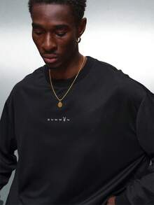 PLAYBOY X SUMWON 短款宽松长袖图案网眼 T 恤休闲圆领黑色街头潮流男女款后背印花兔子标志秋冬时尚 - 黑色 - 查看 4