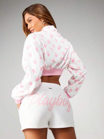 Missguided x Playboy 兔子印花运动短裤，适合夏季休闲家居服