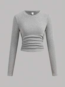 SHEIN Girlism 少女买一送二 3 件套纯色罗纹针织简约圆领腰侧褶修身百搭长袖 T 恤，休闲舒适 - 彩色 - 查看 10