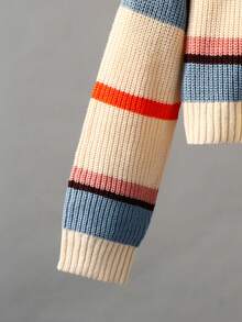 Cardigan tricotat lejer pentru femei, cu dungi, decolteu în V, stil casual, stil vacanță, pulover tricotat cu ciucuri multicolori, croială lejeră, stil dulce și tineresc, toamnă/iarnă