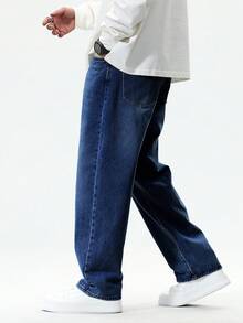 Chillumni 男士宽松休闲直筒牛仔裤，带口袋 - 淺色水洗藍 - 查看 4