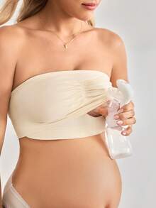 BloomMama Seamless, Bandeau, Nursing, Maternity, High Elasticity, Ruched, Strapless, Minimalist Fashion, Skin-Tone, Maternity Bra, Pregnancy, Nursing Period - Beige - View 1