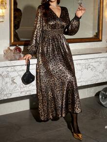 SHEIN LUNE 大码秋季服装全印花褶皱豹纹长袖连衣裙/秋季连衣裙/秋季女装秋季婚礼宾客连衣裙优雅女士连衣裙商务休闲女士工作连衣裙商务连衣裙 - 彩色 - 查看 5