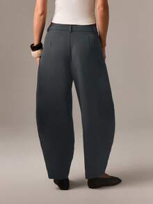 AiiRZ 筒形高腰锥形褶皱西装裤，宽松版型，适合办公室商务职业装 - 灰色 - 查看 2