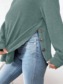 SHEIN 孕妇纯色圆领落肩长袖侧扣哺乳上衣 - 綠色 - 查看 6