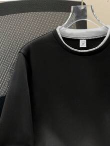 SHEIN 青少年男孩拼色字母图案圆领运动衫，休闲学院风，舒适百搭，适合日常穿着、上学、户外活动、秋冬季 - 黑色 - 查看 8