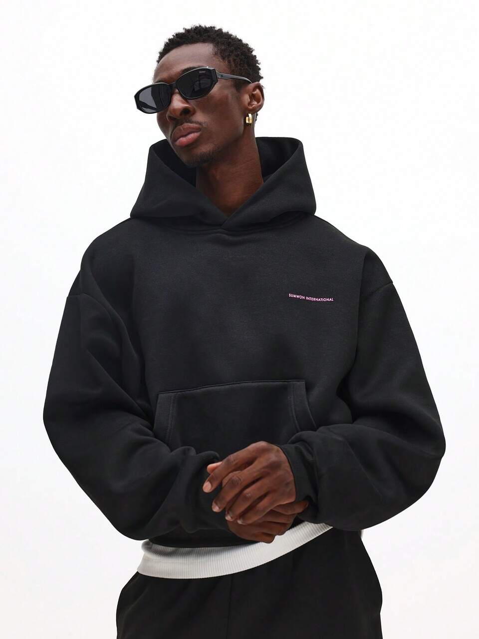 Drop Shoulder Crop Hoodie With Drawstring