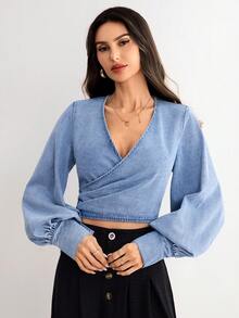 Elenzga 女士休闲牛仔衬衫 - 藍色 - 查看 5