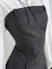 Elamini 女士商务休闲撞色拼布褶皱长袖衬衫裙，时尚秋季服装