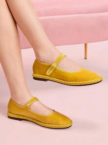 CUCCOO DOLLMOD Damen elegante goldgelbe Samt-Mary-Jane-Ballerinas, klassisch und bequem