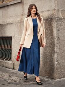 Selenza 女士时尚无袖腰收腰牛仔连衣裙，适合通勤 - 藍色 - 查看 5