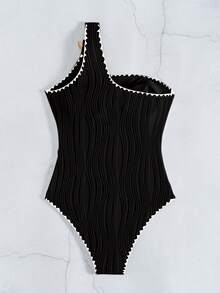 Swim Basics Đồ bơi một mảnh hở vai gợi cảm họa tiết sao biển xếp nếp cho nữ, bó sát khi đi biển - màu đen - Xem 4