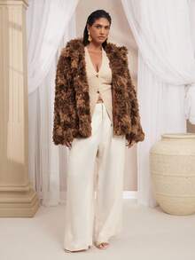 VOLUPTÉ CURVE Abrigo largo de talla grande para mujer, de estilo vintage artístico y elegante, con cuello alto de contraste de piel sintética, manga raglan de manga larga, suelto y esponjoso, versátil y a la moda, para otoño/invierno