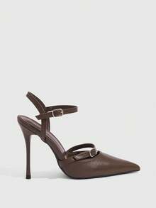 CUCCOO SZL Zapatos de tacón alto con punta fina y detalles de botones, elegantes y minimalistas para mujer