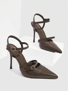 CUCCOO SZL 女士休闲简约纯色高跟鞋 - 咖啡棕 - 查看 2