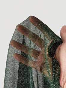 SHEIN MOD Women's Shiny Semi-Sheer Fitted Crew Neck Long Sleeve T-Shirt, Fall/Winter  Party,Elegant, Long Sleeve Mesh Top, See Through Top, Mesh Tops For Women, Green Sequin Top - Dark Green - View 5