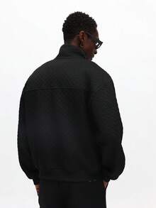 SUMWON Quarter Zip Funnel Neck Textured Sweatshirt With Zig Zag Pattern Design Plain - Brown - View 3