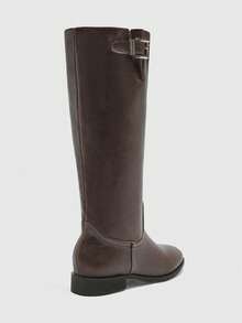 CUCCOO BIZCHIC 棕色方头粗跟通勤风格拉链中筒靴，时尚百搭女士秋冬款 - 棕色 - 查看 8