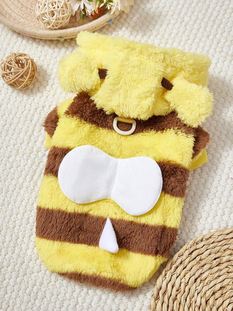 PETSIN 秋冬款天鹅绒背心和连帽衫，适合猫狗 - 保暖宠物服装，牵引扣设计，泰迪熊和小动物休闲装，室内外均可使用，幼犬用品 - 黃色 - 查看 1