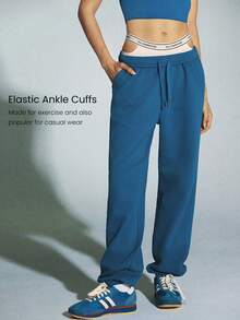 GLOWMODE 30'' Everyday Fleece Be Comfy Oversized Fit Adjustable Drawstring Waist Basic Joggers With Side Pockets Daily Casual - Blue Ambition - View 5