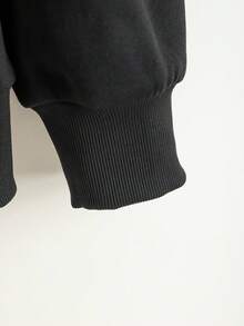 Resyla Women's Hooded Zip-Up Sweatshirt, Letter Print Pattern, Casual Jacket For Teachers, Back To School, Graduation Season, Daily Wear, Winter Outerwear, & Versatile, Women's Hooded Long Sleeve Sweatshirt - Black - View 3