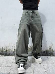 Manfinity EMRG Jeans casuales versátiles de pierna ancha y holgados con bolsillos para hombres