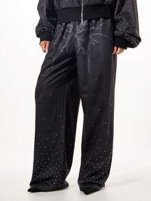 SUMWON WOMEN Oversized Rhinestone Embellished Graphic Joggers With Thorny Pattern Design For Women - Black - View 1