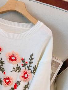 Linhara Plus Size Women Embroidered Floral Knit Sweater Top, Winter - Multicolor - View 7