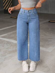 SHEIN ICON Quần Jeans Baggy Rộng Rãi, Thường Ngày, Đa Năng, Cỡ Lớn, Giặt, Viền Xỉn - Rửa nhẹ - Xem 5