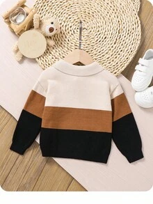 SHEIN Bébé garçon/fille pull à col roulé en tricot doux à blocs de couleurs, manches longues avec demi-zip - Multicolore - Voir 2