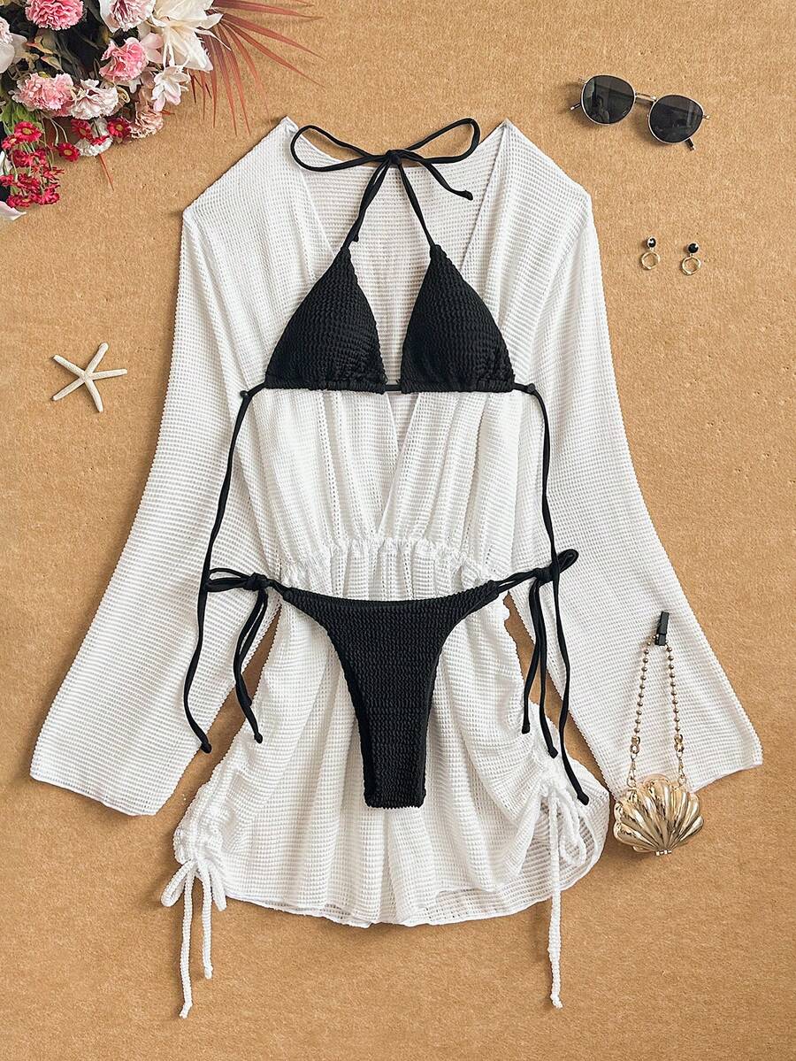 SHEIN Swim 吊脖三角形側繫帶比基尼泳裝