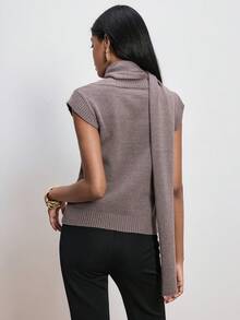 ATUI Studio 女士休闲纯色针织无袖毛衣背心，秋冬日常穿着，时尚百搭，系带两件套针织上衣，适合度假和日常穿着，休闲时尚，都市女性 - 灰色 - 查看 4