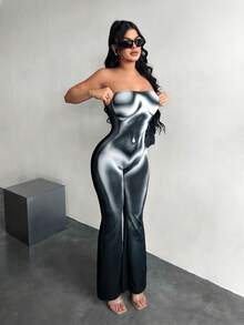 SHEIN SXY Body Graphic Print 性感街头风无袖连体裤 - 黑與白 - 查看 5