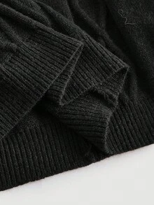 SHEIN MOD Chân váy đen dệt kim cạp cao, đa năng cho mùa thu/đông - màu đen - Xem 4