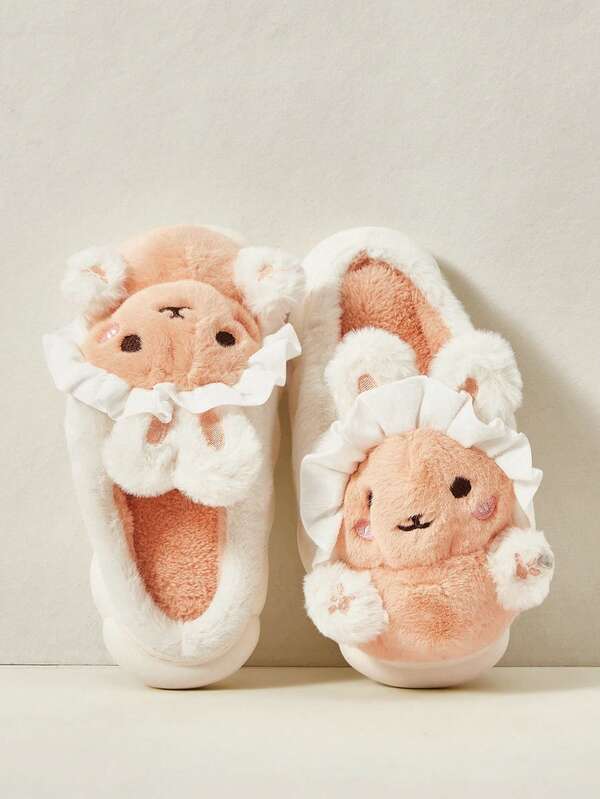 Cuccoo Lindas pantuflas de felpa con puntera cerrada y suela gruesa, cálidas para interiores para mujeres, otoño/invierno