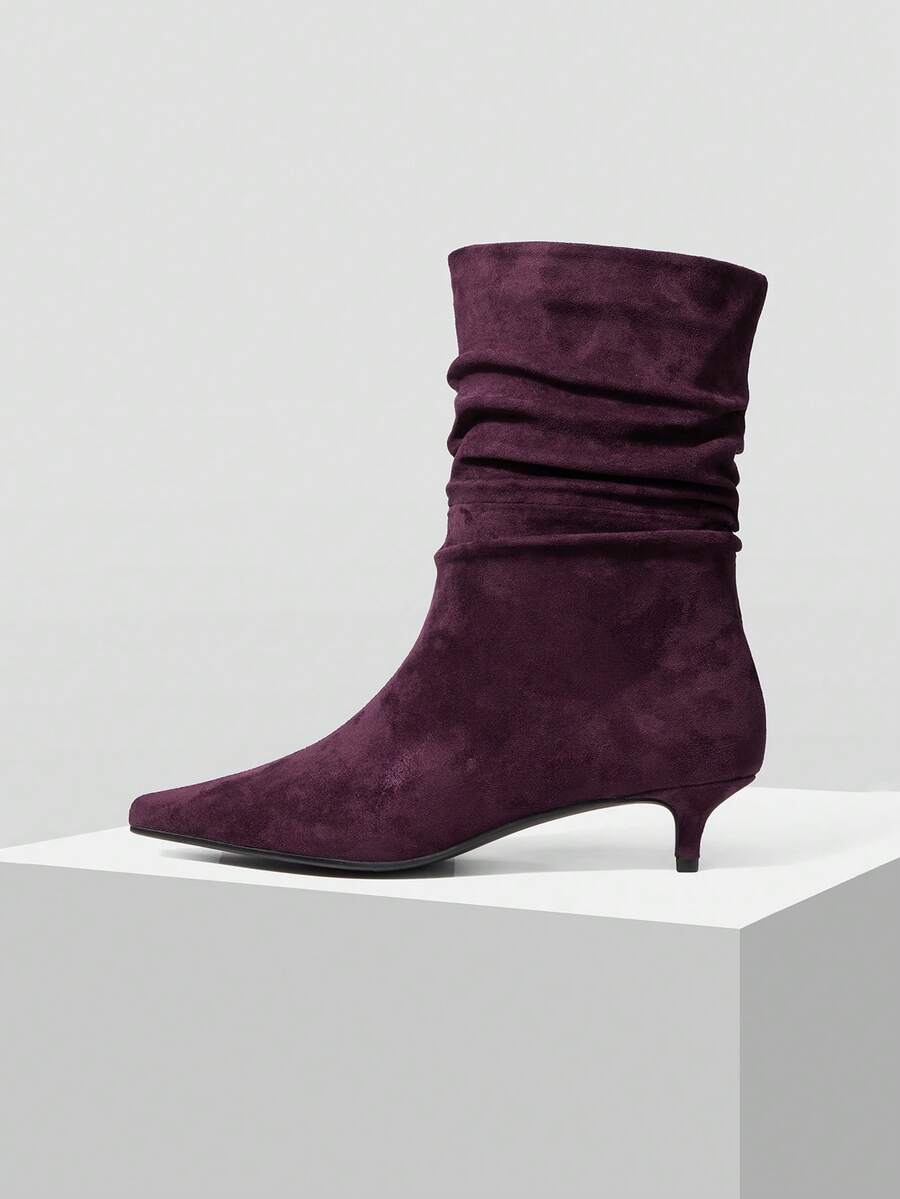 MOTF POINT TOE RUCHED MID-CALF BOOTS - Burgundy - View 2