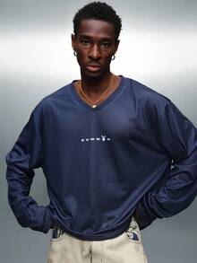 PLAYBOY X SUMWON 宽松版型兔子印花足球网眼长袖衬衫 - 藍色 - 查看 5