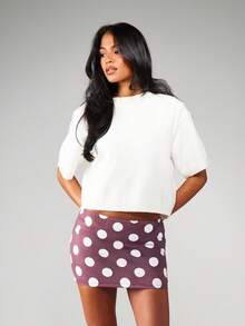 MISSGUIDED Polka Dot Bodycon Mini Skirt Party Club Weekend - Coffee Brown - View 6