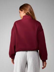 MISSGUIDED 半拉链套头运动衫，带中央口袋，秋冬休闲家居服 - 摩卡棕 - 查看 2