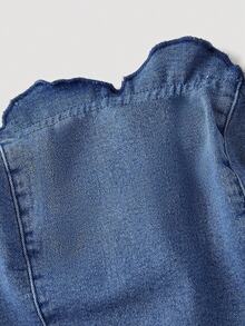 SHEIN MOD Áo hai dây denim cắt cúp Y2K dành cho nữ - Màu xanh lam - Xem 3