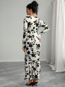 Momance 孕妇花卉印花长袖圆领连衣裙，秋季 - 彩色 - 查看 2