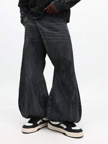 SUMWON Jeansy z szerokimi nogawkami i rozszerzanymi nogawkami, z ekstremalnie wyblakłymi spodniami dzwonowymi, w stylu vintage z efektem sprania z roku 2000. Wyrazista odzież uliczna