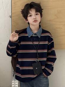 DAZY Tween Boy Casual Colorblock Striped Long Sleeve T-Shirt, Autumn