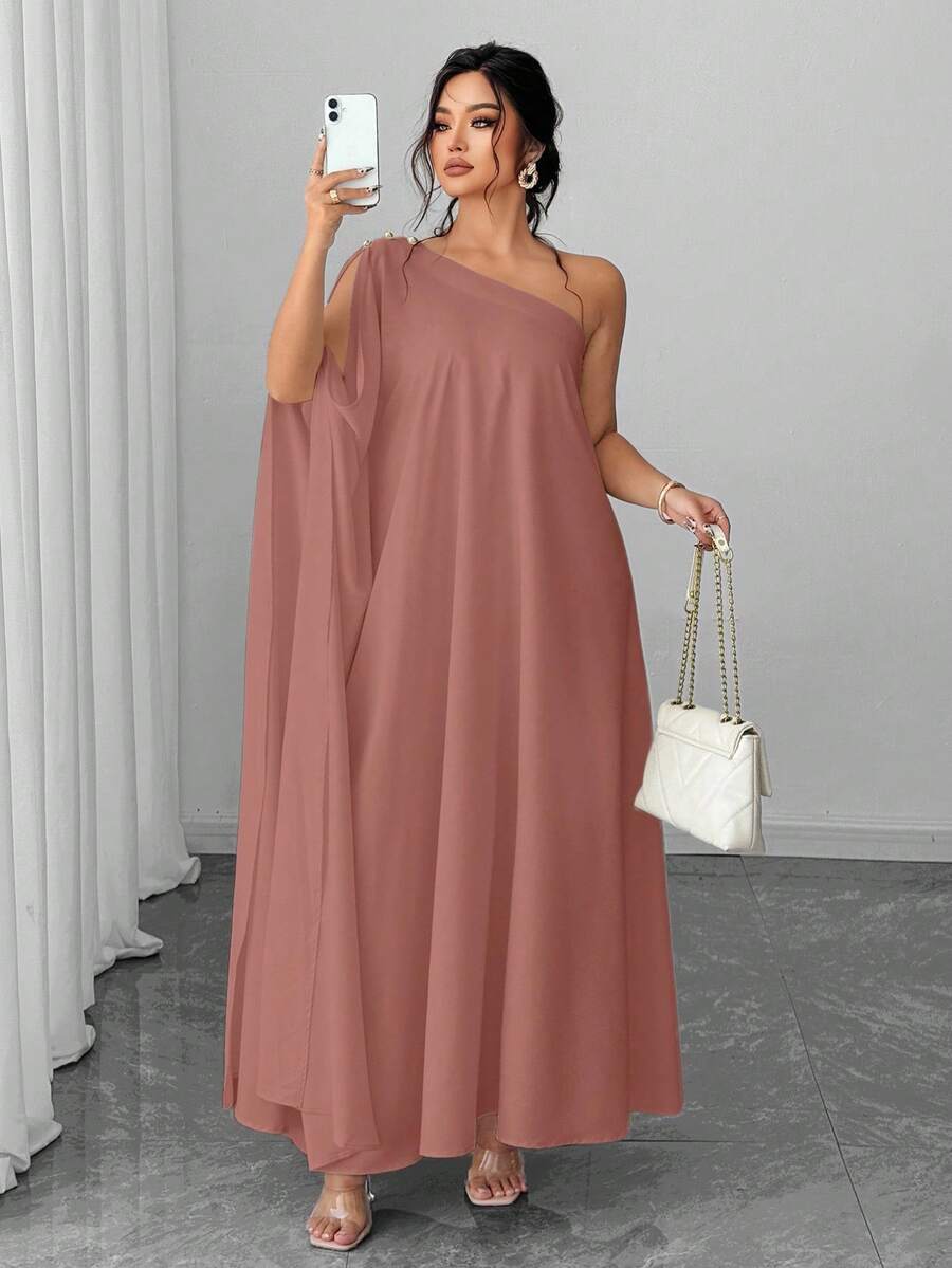 Elenzga Đầm tay cánh dơi cài nút cổ chéo dành cho nữ - Bụi hồng - Xem 1