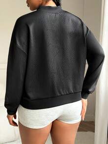 Rhythm Era Áo khoác bomber cổ đứng màu đen trơn, chất liệu vải sần, có khóa kéo, kiểu dáng thể thao năng động, thoáng khí, thích hợp cho tập gym. - màu đen - Xem 2