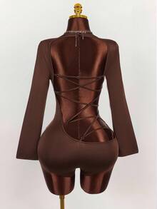 Amplova 时尚纯色露背交叉不对称性感连体裤