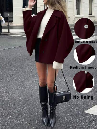 Pariaura Elegant Distinctive Loose Shoulder Lapel Double-Breasted Knit Jacket, Autumn/Winter