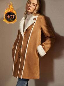 Écloséra Französischer Retro-Brauner Herbst- und Wintermantel mit mittellangen, lockeren Nähten für Damen im regulären Stil für den Winter - Khaki - Übersicht 6