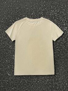 INAWLY Women's Figure Print Round Neck Casual Loose Short Sleeve T-Shirt - Khaki - View 2
